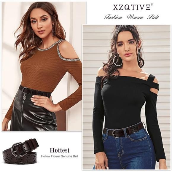 XZQTIVE Womens Belts for Jeans Hollow Flower Leather Belt for Pants Wide Belt main image 6